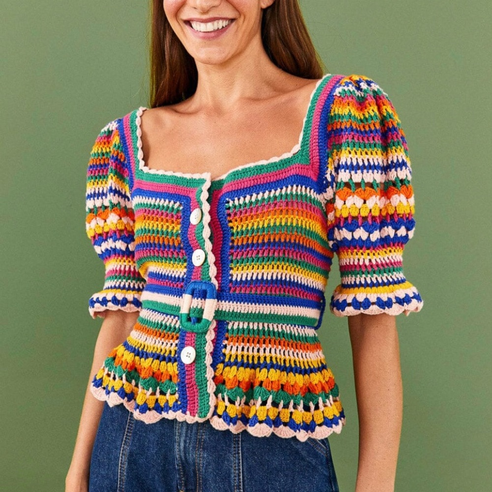 Farm Rio | Multi Stitches Crochet Blouse, XL NWT